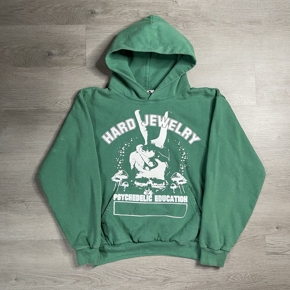 Hard Jewelry Psychedelic Education Hoodie Size M Green Heavy Streetwear Grunge